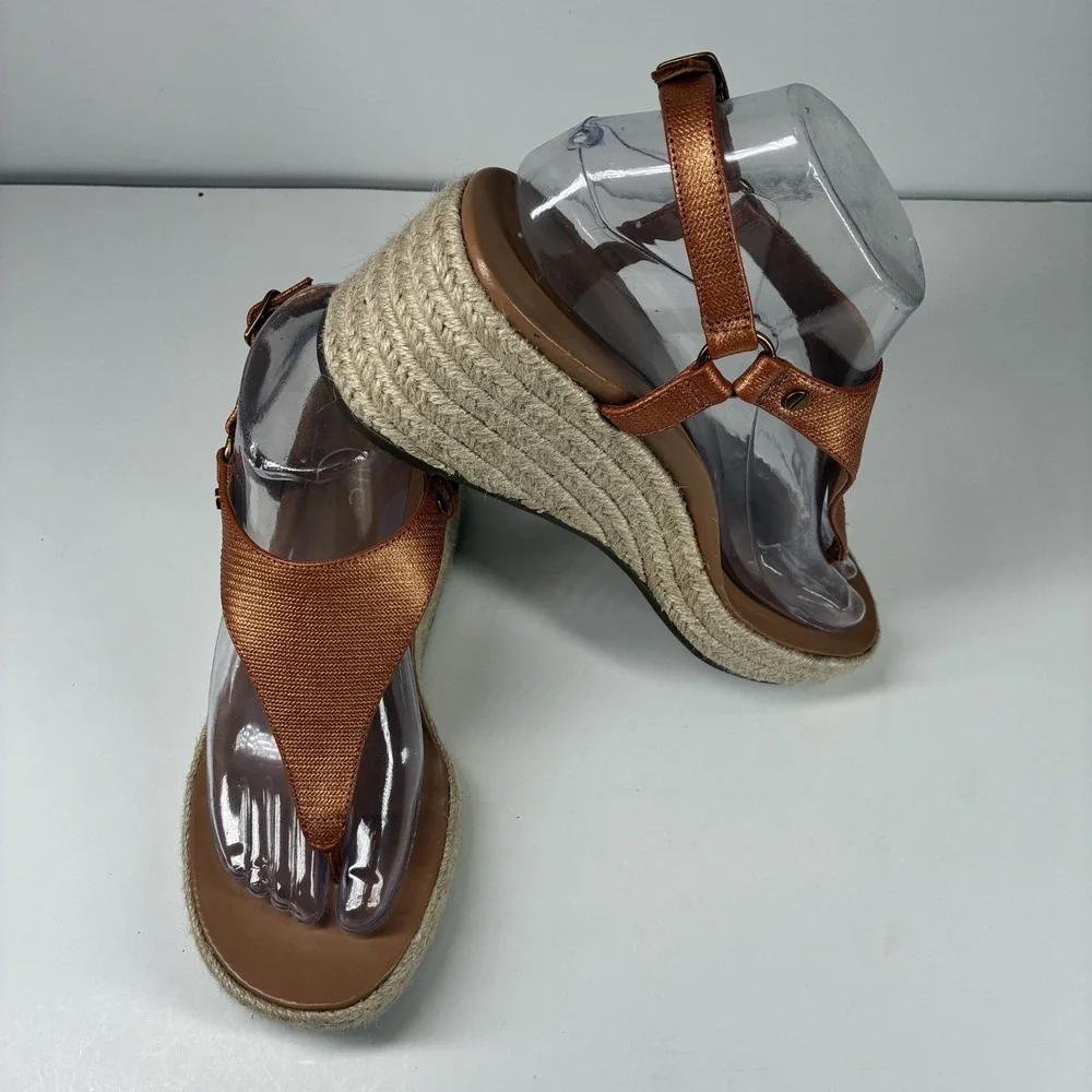 Vionic Kirra Women's US 8 Copper Leather Orthotic Casual Wedge Espadrille Sandal